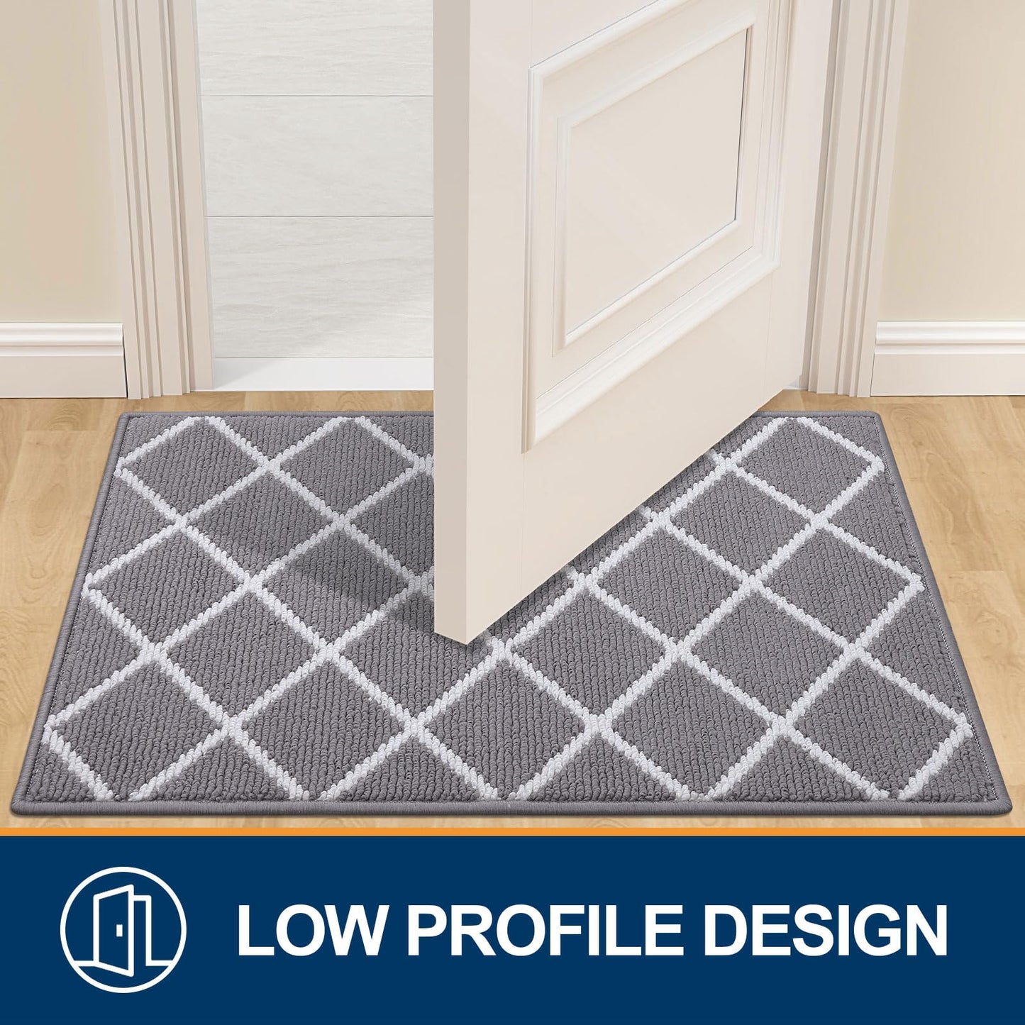 Finchitty Indoor Door Mat, Dirt Resistant and Absorbent, Low-Profile, Non-Slip, Washable Inside Floor Mats for Front Door, Back, and Entrance, 32" x 20", Grey