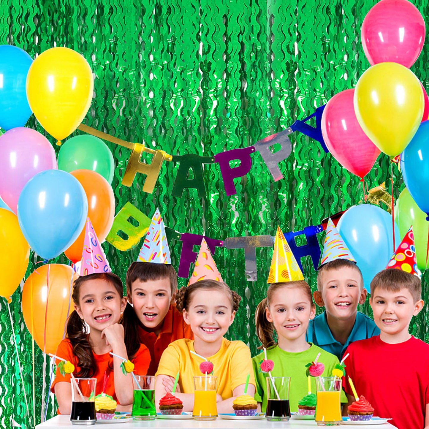 Green Tinsel Foil Fringe Curtains Wavy Backdrop for Party Sparkle Metallic Wavy Streamers Photo Booth Props for Birthday Dinosaur Animal St Patrick's Day Football Christmas Party Decorations