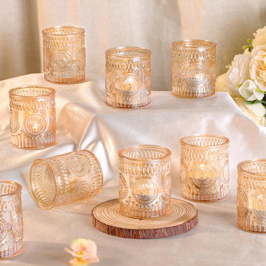 MATAHUM 12 Pcs Gold Votive Candle Holder, Glass Tealight Candle Holders for Wedding Table Centerpiece, Home Decor, Birdal Shower, Party