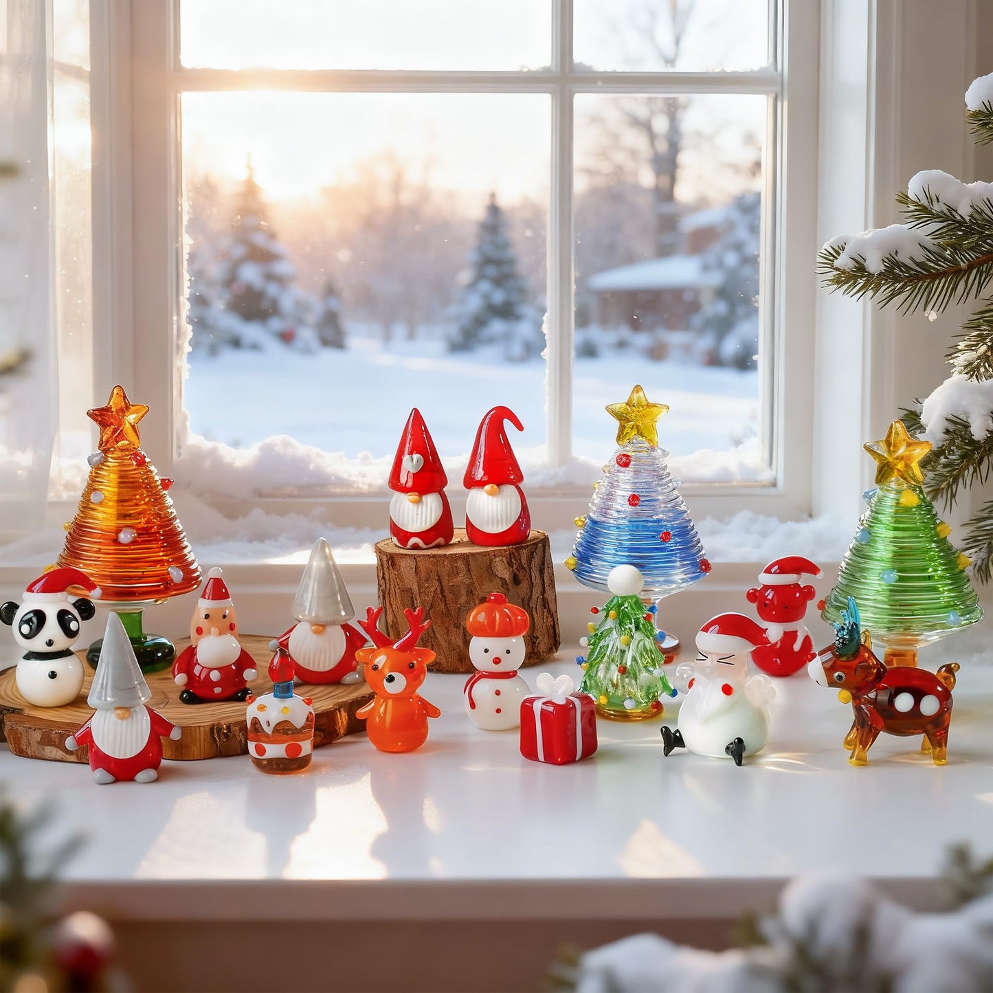 H&D HYALINE & DORA Set of 5 Mini Blown Glass Christmas Figurines Collectible Handmade Art Glass Christmas Figurines Decor for Party Supplies