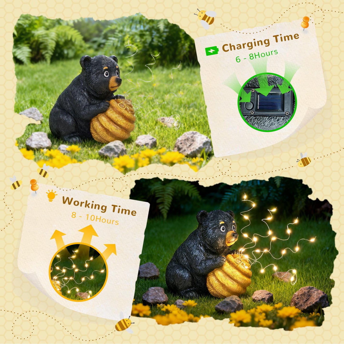 Miggley Cute Bear Solar Garden Decor Statue with LED Light - Adorable Outdoor Decoration for Yard, Lawn, Patio - Great Birthday Housewarming Unique Gift for Women, Mom, Grandma