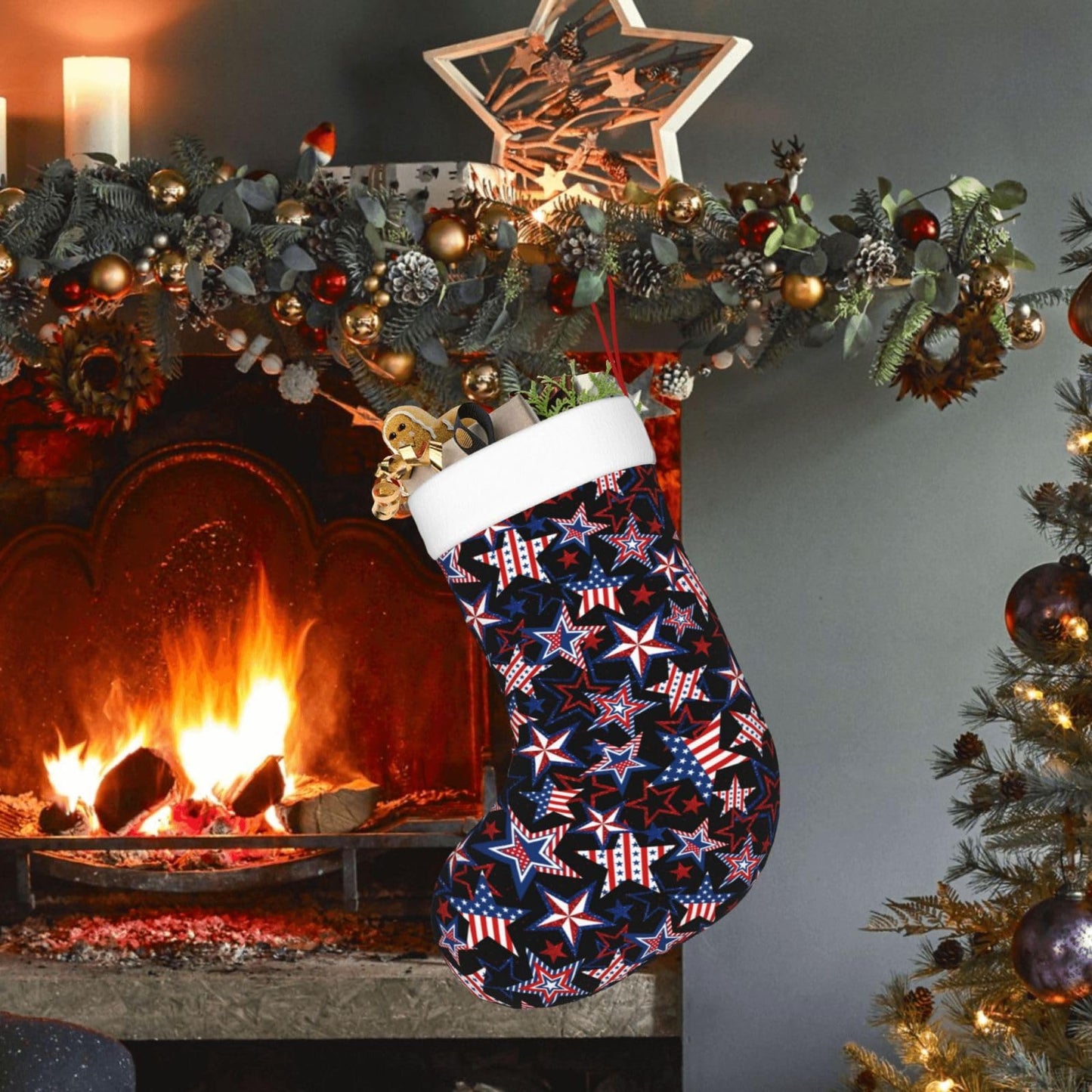 Odfovowo American Patriotics Christmas Stockings, 17.7 Inches Xmas Stockings Fireplace Hanging Socks Ornaments for Family Holiday Party Decorations Gifts