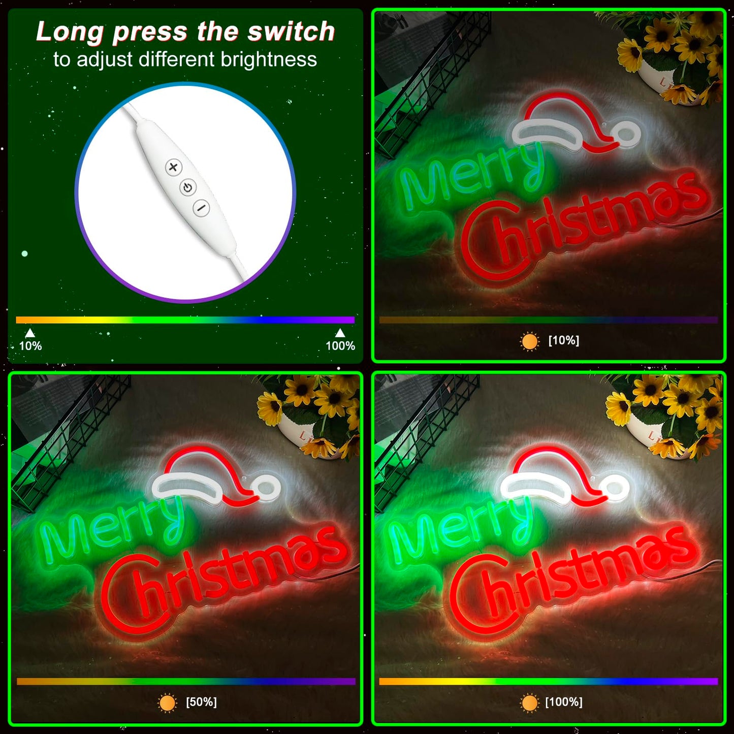 Merry Christmas Neon Signs, Dimmable Merry Christmas LED Light Sign For Holiday Party Home Bar Decoration, USB Powerd Christmases Neon Lights For Wall Decor Festival Celebration 14.96" × 9.45"