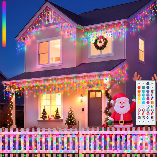 Pooqla Color Changing Icicle Lights with Remote, 35 Colors Christmas Outdoor Decoration, 165 LED 26.2 FT RGB Waterproof Hanging String Lights for Roof Window Home Party 4th of July Decorations