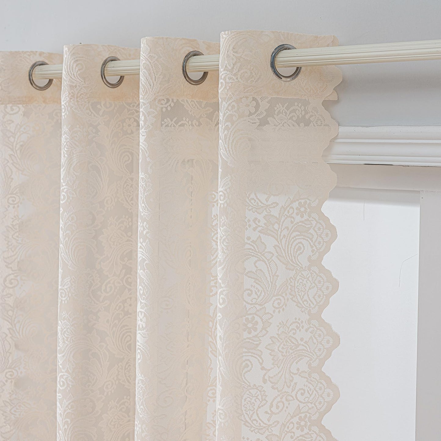Anytime Beige Lace Sheer Curtain Panels for Living Room Elegant Window Treatment Sets Light Filtering Translucent Draperies for Office (2 Panels,W55 x L72inch)