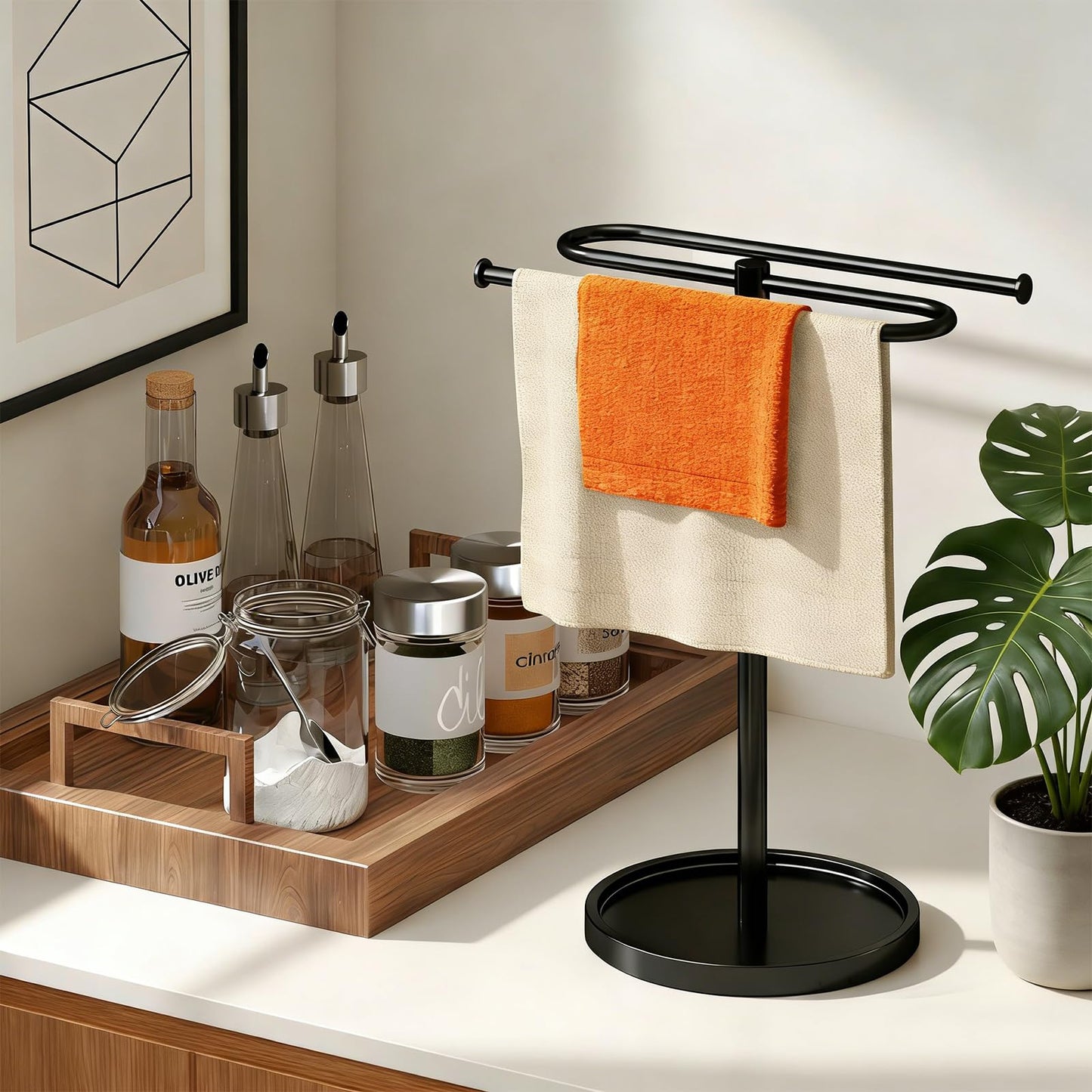Upgraded S-Shape Hand Towel Stand for Bathroom - 14" Countertop Towel Holder Stand with Non-Slip Base, Free Standing Towel Racks for Kitchen/RV, Holds 2 Towels