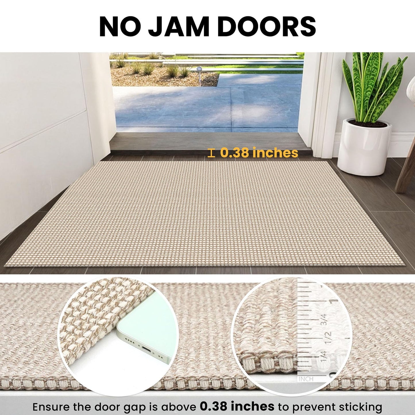 IOHOUZE Small Area Rug 2x3 Washable Woven Rugs for Entryway Non Slip Rubber Backed Front Door Rugs Indoor Doormat Throw Rug Floor Carpet for Entrance Kitchen, Beige/Khaki