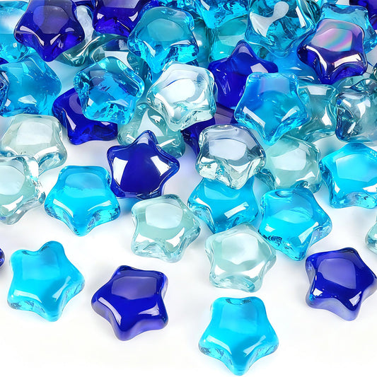 RUOJAS 5 LB Flat Glass Stone, Decorative Marbles for Vases, Stars Glass Gem for DIY Vase Fillers (Cobalt Blue, Ocean Blue, Crystal)