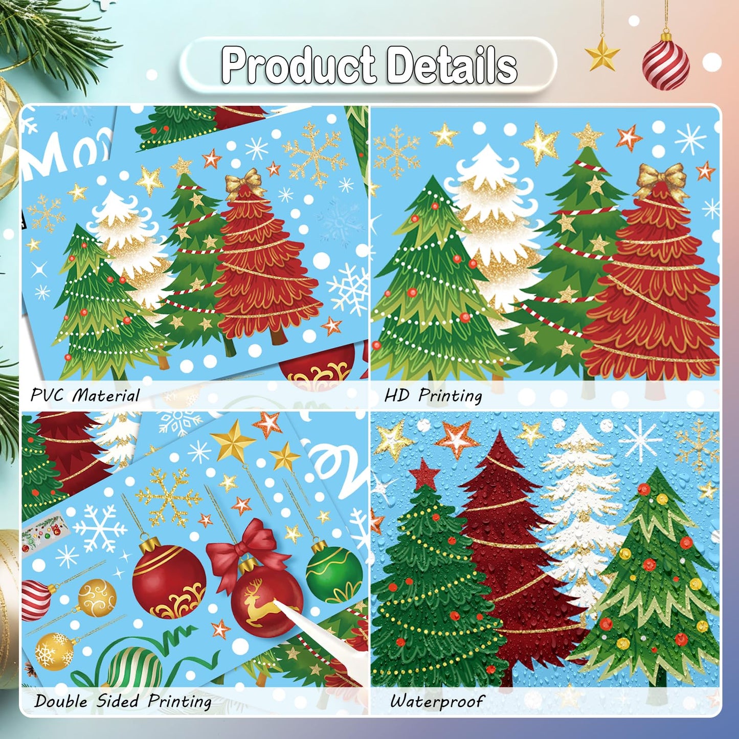 Merry Christmas Window Clings - 5 Sheets 173 Pcs Winter Holiday Window Stickers Christmas Tree Pine Branches Snowflake Decal for Glass Windows for Xmas Classroom Home Office Shop Display