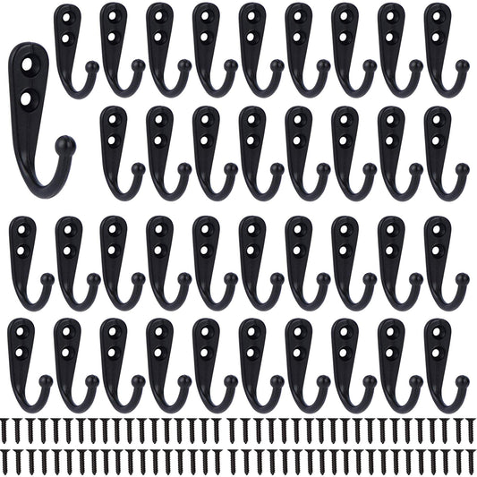 Hajoyful Coat Hooks-38 Pack Farmhouse Hooks with Metal Screws, Black Decorative Rustic Coat Hooks Rack, Wall Mounted Single Prong Robe Hook,Vintage Organizer Hanging Wire Hook Clothes Hanger