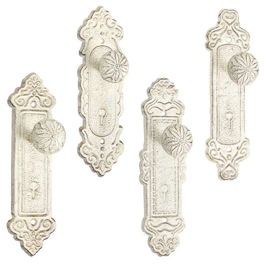 GlikCeil 4 Pcs Shabby Chic Hooks Decorative Wall Mounted with Screws and Anchors, Rustic White Cast Iron Hooks Door Knob Shabby Chic Country Decor for Coat Hats Bags Scarves Hallway Kitchen (Rustic)