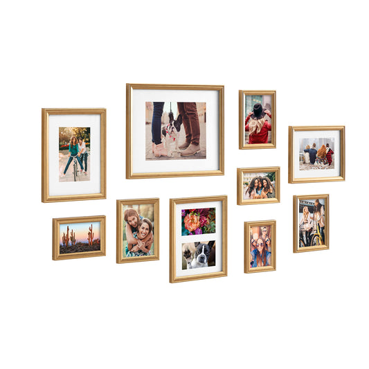 Kate and Laurel Adlynn Photo Frame Set, Set of 10, Varying Sizes, Gold, Traditional Glam Frame Collection for Wall