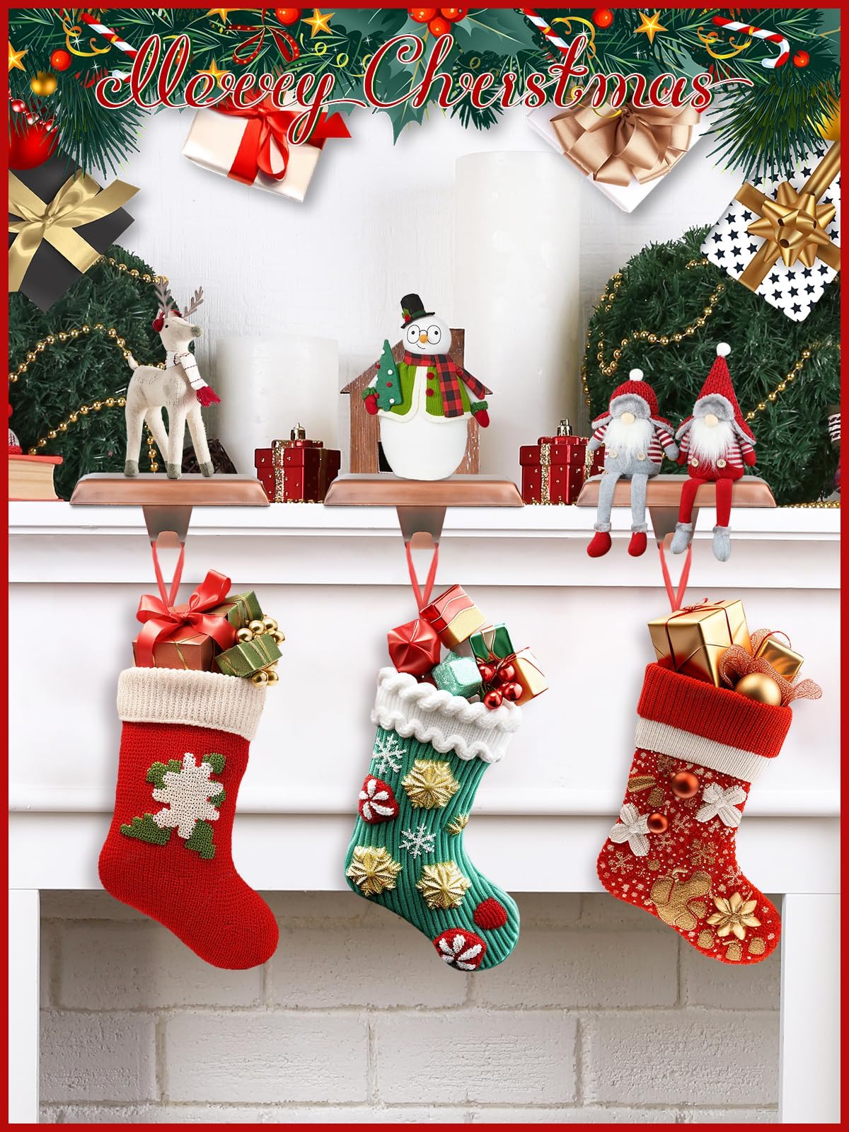 Kalolary 8 Pack Christmas Stocking Holders,Mantel Stocking Hangers Heavy Duty Xmas Stocking Hooks for Mantle Counter Tables Window Fireplace Christmas Party Decoration (Red Bronze)