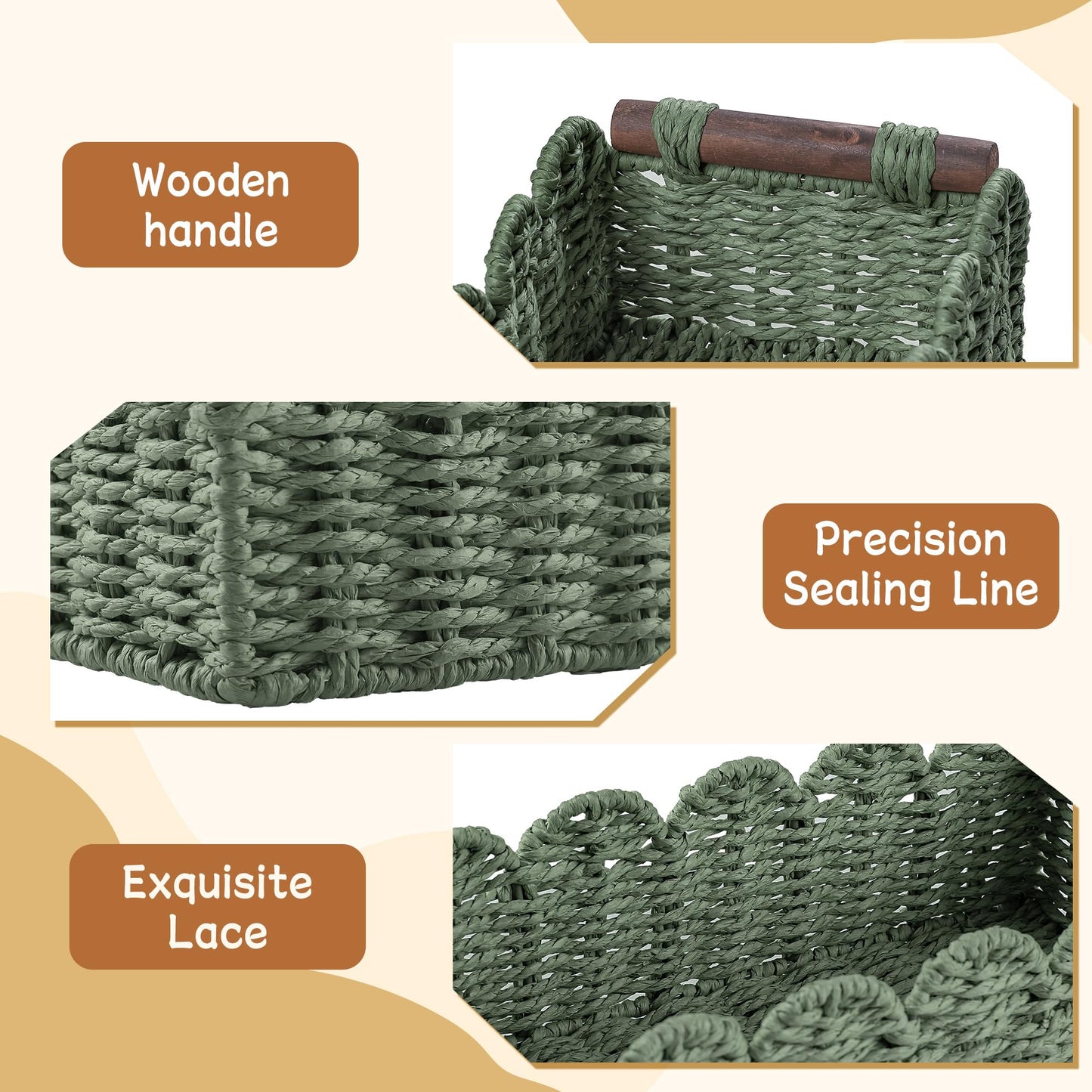 Toilet Paper Storage Basket Bathroom Counter Organizer Wicker Baskets for Organizing Cute Basket for Apartment Bedroom Nursery Room Kitchen Bathroom Decor-Green