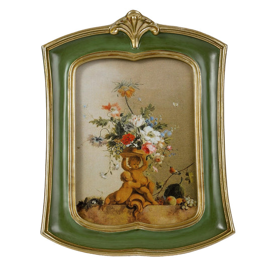 Kangce Vintage Picture Frame 5x7 Antique Ornate Photo Frame Tabletop and Wall Hanging Old-Fashioned Style, Decorative Retro Design Home Decor, Photo Gallery, Art, Green