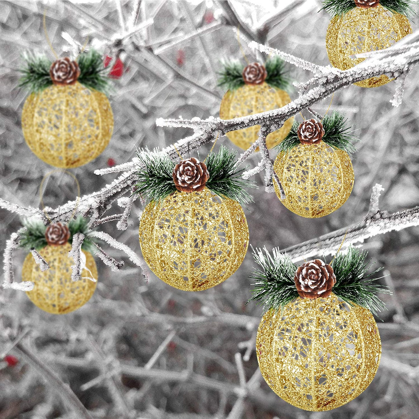 Christmas Ball Ornaments, 4pc Set Gold Pinecone Rattan Thread String Christmas Tree Ornament Xmas Trees Wedding Party Decorations