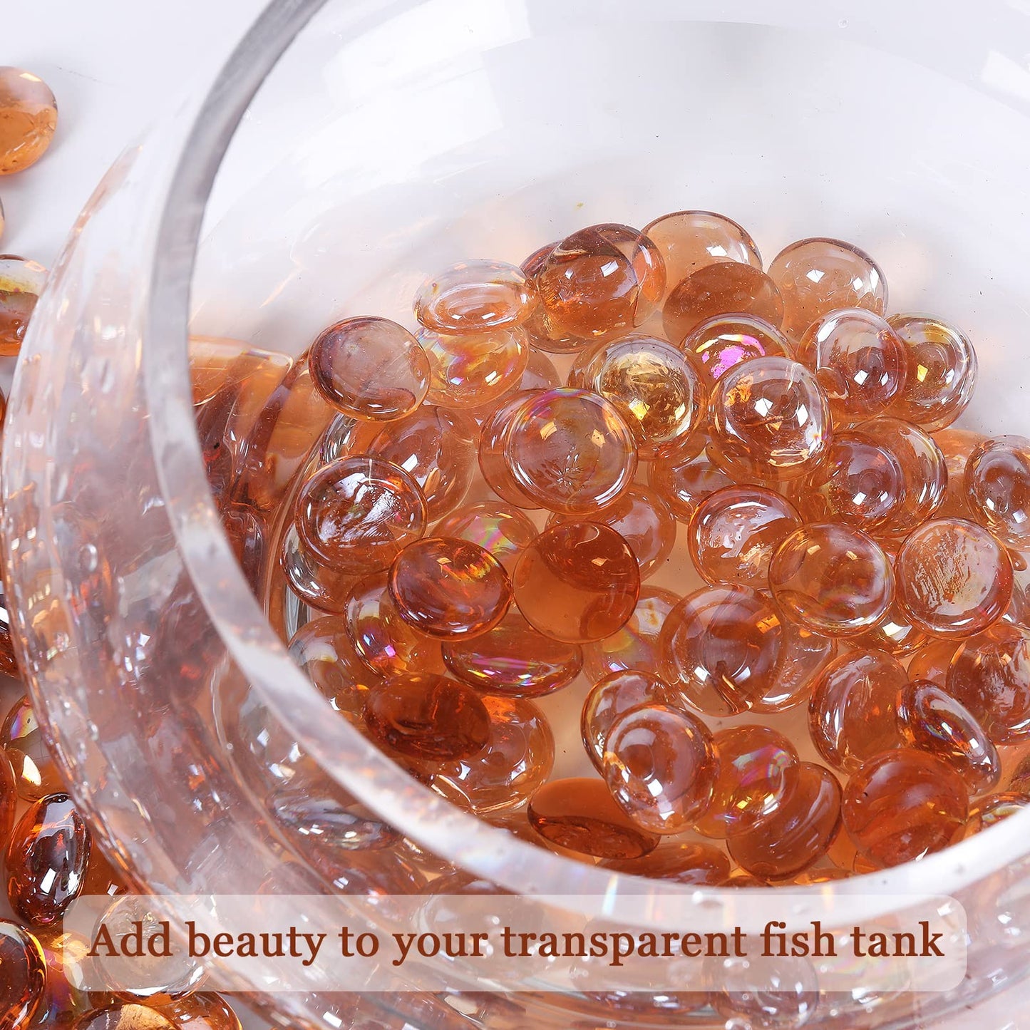 Ausluru 5LB Fire Glass Beads Flat Glass Marbles for Outdoor Fire Pit and Fireplace, Glass Gemstones for Vase Filler, Aquariums, Hydroponics Plants, Home Decor and Christmas DIY Craft, Amber