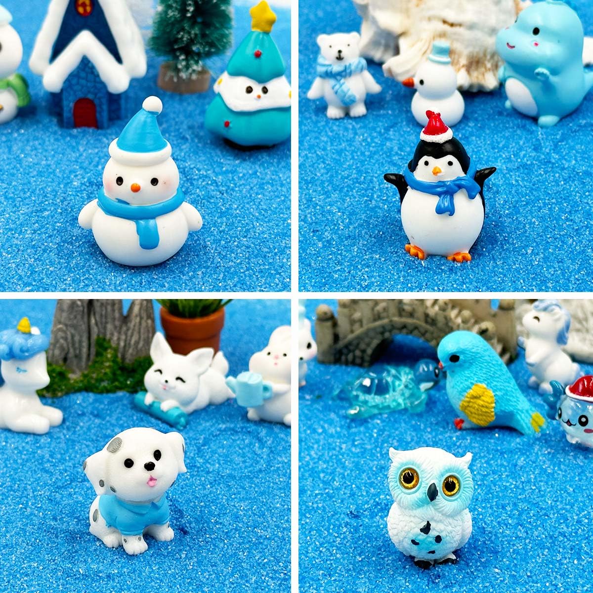Suartus Christmas Miniature Figurines - 46 Winter Mini Resin Animal Figurines Tiny Christmas Figures Model Statue Ornaments for Xmas Fairy Garden Moss Landscape Potted Plant Snow Globes Home Decor