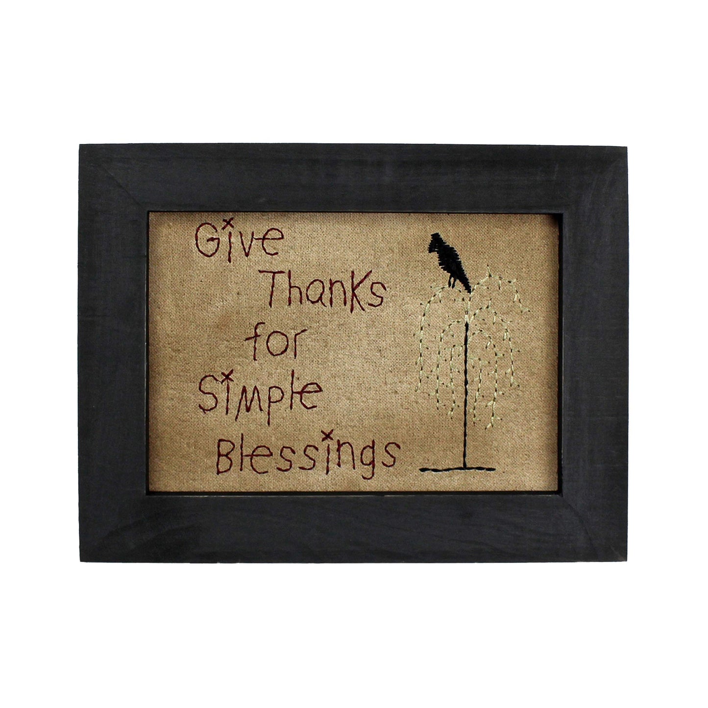CVHOMEDECO. Primitives Antique Give Thanks for Simple Blessings Stitchery Frame Wall Mounted Hanging Decor Art, 9 x 7 Inch