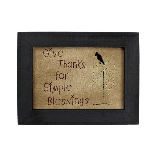 CVHOMEDECO. Primitives Antique Give Thanks for Simple Blessings Stitchery Frame Wall Mounted Hanging Decor Art, 9 x 7 Inch