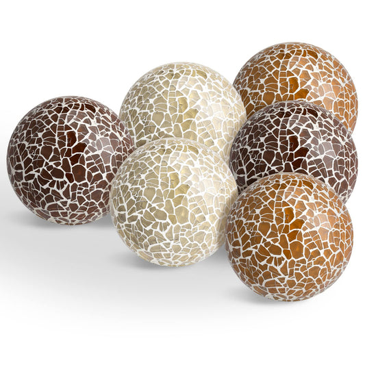 Vesici 6 Pcs Mosaic Sphere Balls Decorative for Bowls, Mosaic Glass Balls Decorative Orbs Table Sphere for Living Room Decor Centerpiece for Vases Dining Table Decor, Diameter 2.4 Inch(Classic Colors)
