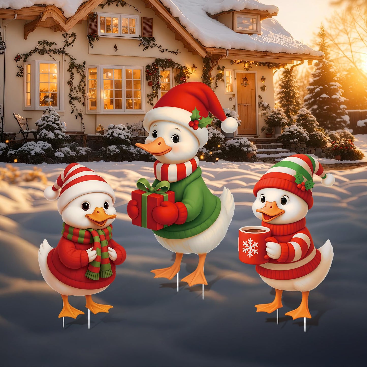 Marsui 3 Pcs Christmas Outdoor Decorations Goose Yard Sign with Stakes Christmas Yard Decorations Cute Goose Stakes Signs for Home Lawn Garden Decor Holiday Party Supplies