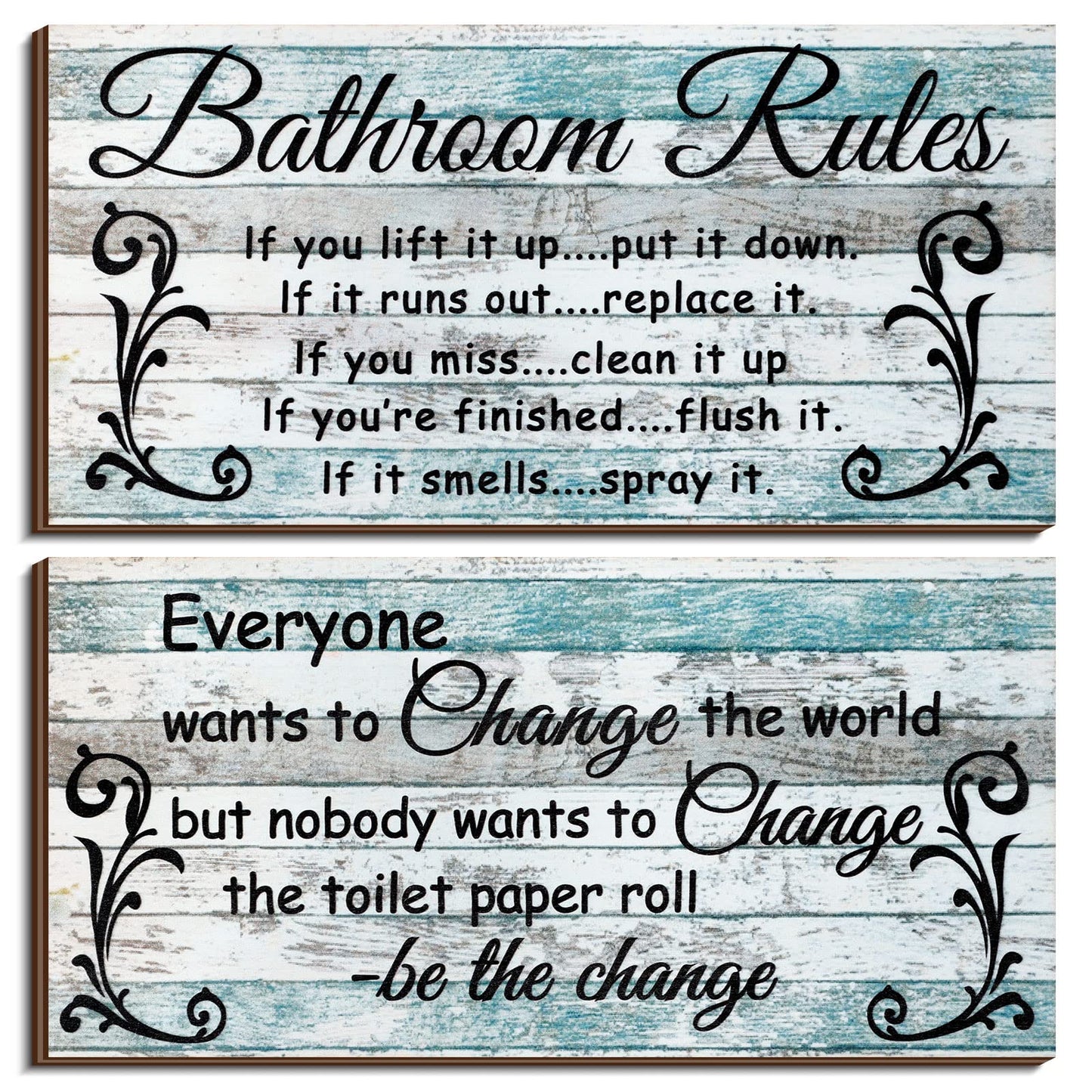 Jetec 2 Pieces Funny Bathroom Signs Bathroom Wall Decor Toilet Wall Accessories Farmhouse Toilet Rustic Wooden Signs, 12x6 Inch(Chic Style)