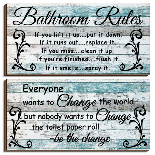 Jetec 2 Pieces Funny Bathroom Signs Bathroom Wall Decor Toilet Wall Accessories Farmhouse Toilet Rustic Wooden Signs, 12x6 Inch(Chic Style)