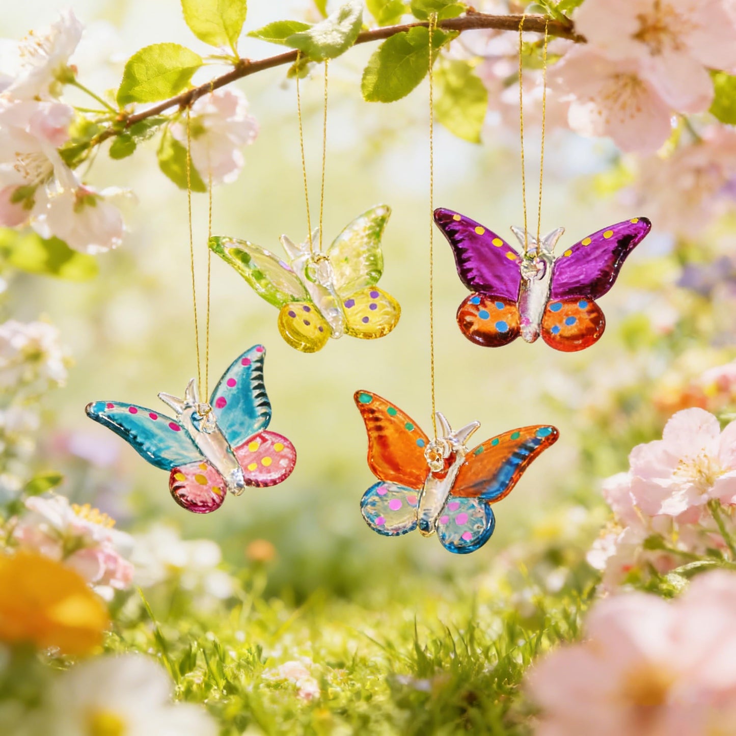 Set of 4 Crystal Butterfly Hanging Ornament 1.7in Glass Butterflies Ornaments Gifts for Women