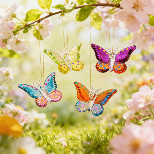 Set of 4 Crystal Butterfly Hanging Ornament 1.7in Glass Butterflies Ornaments Gifts for Women
