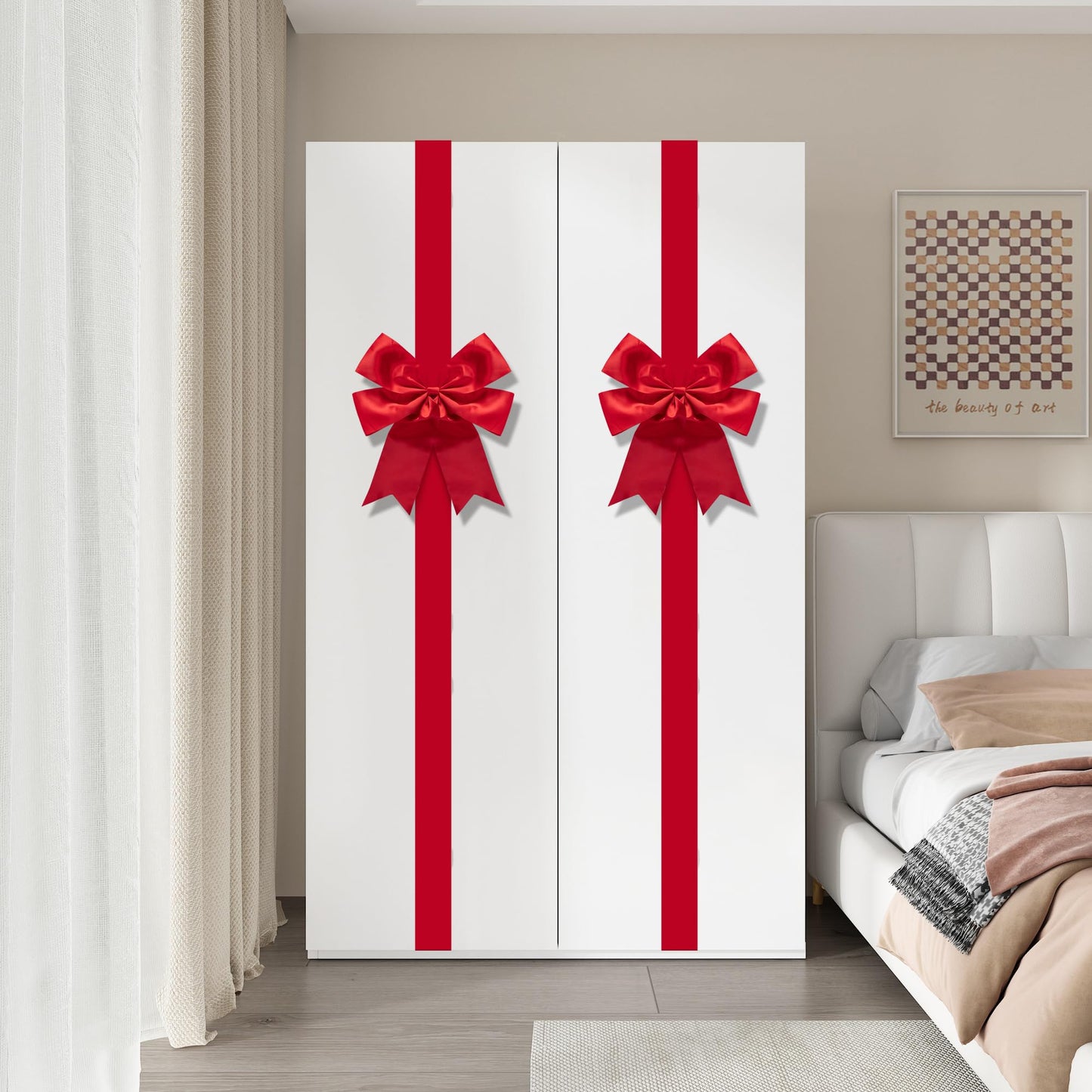 Iceyyyy 2 Pcs 14.2Ft Extra Large Christmas Front Door Warpping Bow, Adjustable Red Christmas Doors Ribbon Bow with Buckle, Giant Christmas Door Wreath Bows for Cabinet Door Home Festival Decor