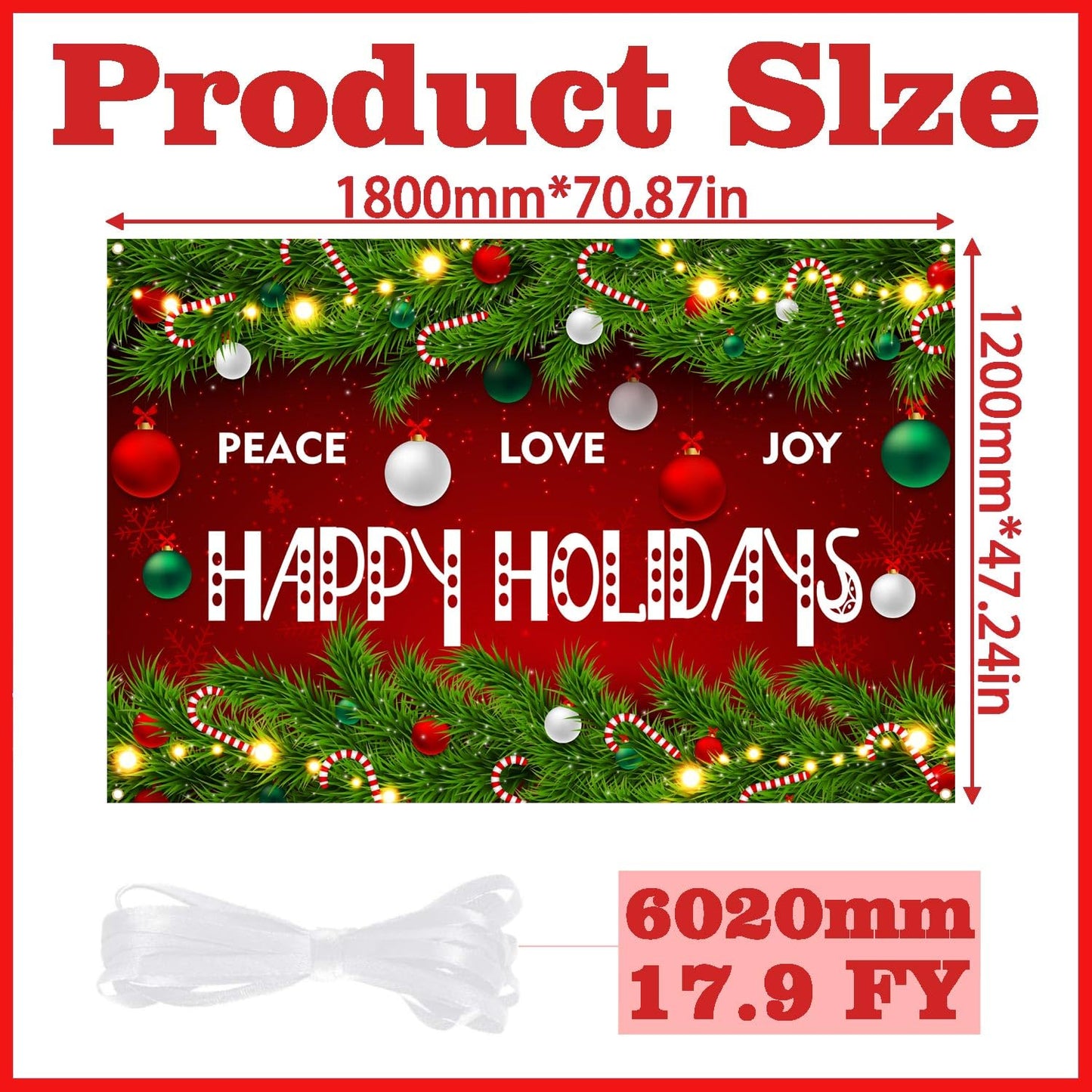 Happy Holidays Celebrate Backdrop Banner Peace Love Joy Happy Holidays Wall Hanging Decor Red Glittering Xmas Winter Holiday Party Photo Photography Prop Booth Background 70.9x47.2in-BECKTEN