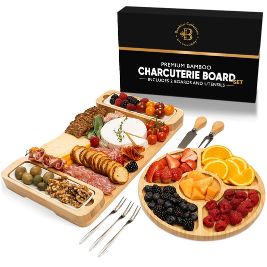Charcuterie Boards - Large Bamboo Cheese Board Gift Set with Serving Tray, Knives & Bowls for Meat, Cheese & Crackers - House Warming Gifts New Home, Wedding Gift for Couple, Birthday Gifts for Women