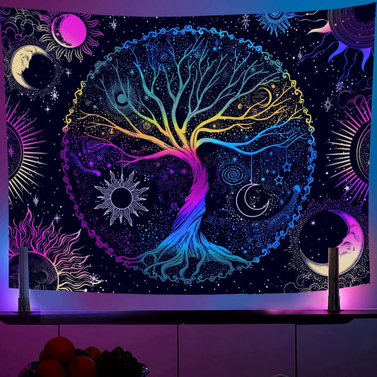 AACKart Blacklight Tapestry for Bedroom - Spiritual Tree of Life Wall Tapestry Glow in the Dark Wall Hanging 59.1 x 51.2 inches
