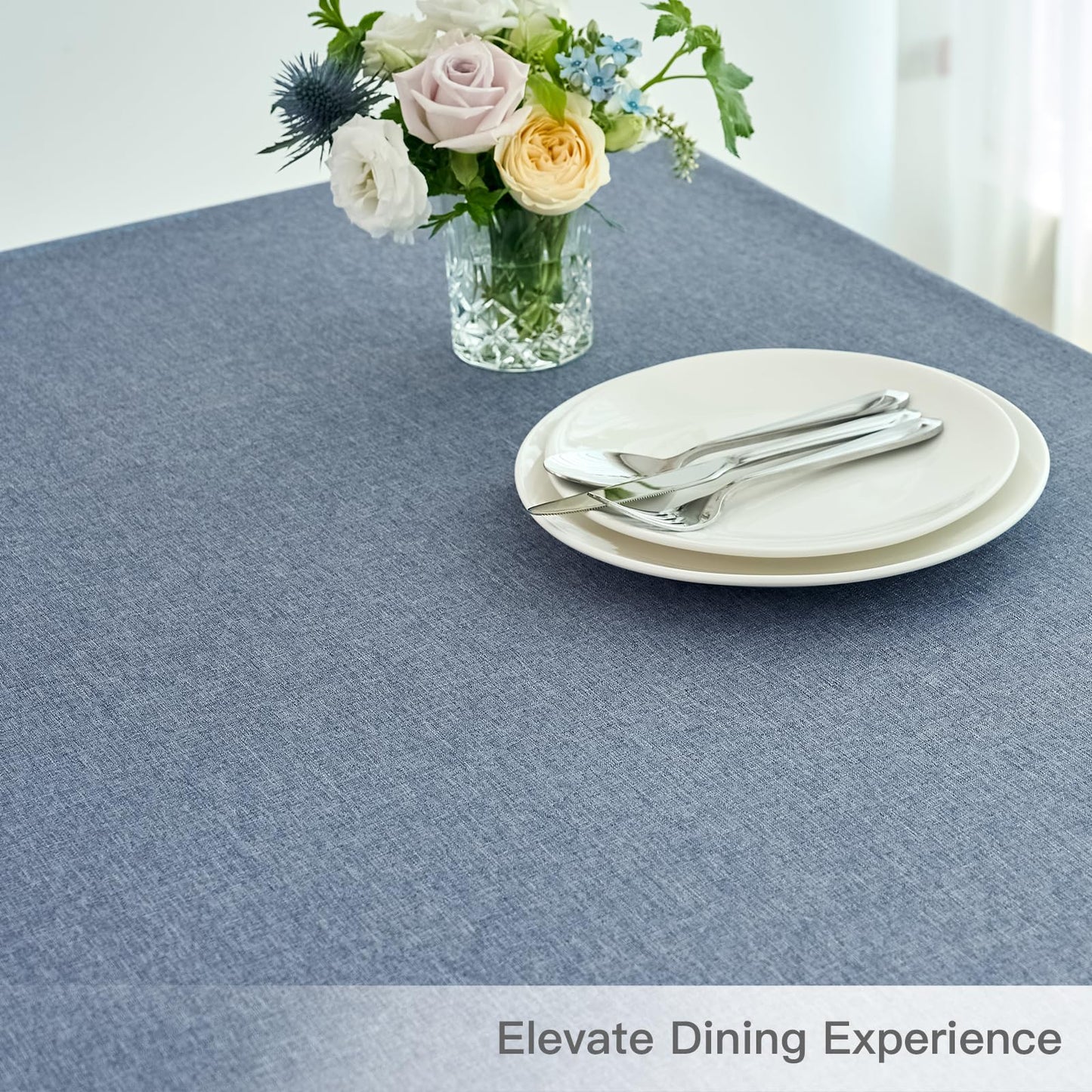 maxmill Rectangle Linen Textured Tablecloth Waterproof Spillproof Wrinkle Free Washable Fabric Table Cloth Kitchen Dining Tabletop Decoration Table Cover for Holiday Party, 52 x 70 Inch, Demin Blue