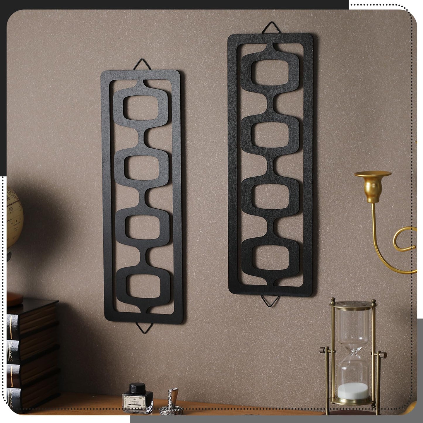 CroBlissful 2 Pcs Mid Century Modern Wall Art Wood Mid Century Elegance Decor Accents Abstract Wall Sculpture Geometric Panels for Interior Panel Art for Home Living Room(Black)