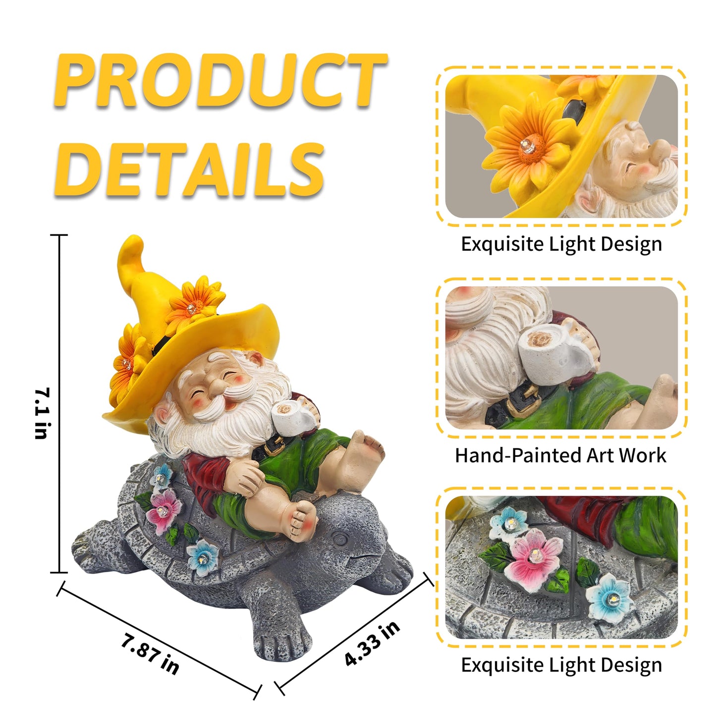 TUEVAK Garden Gnomes Outdoor Decor - Funny Sunflower Gnome Sitting on Turtle with Solar Lights, Gnomes Decoration for Lawn Yard Patio, Garden Gifts for Women, Mothers Day, Housewarming