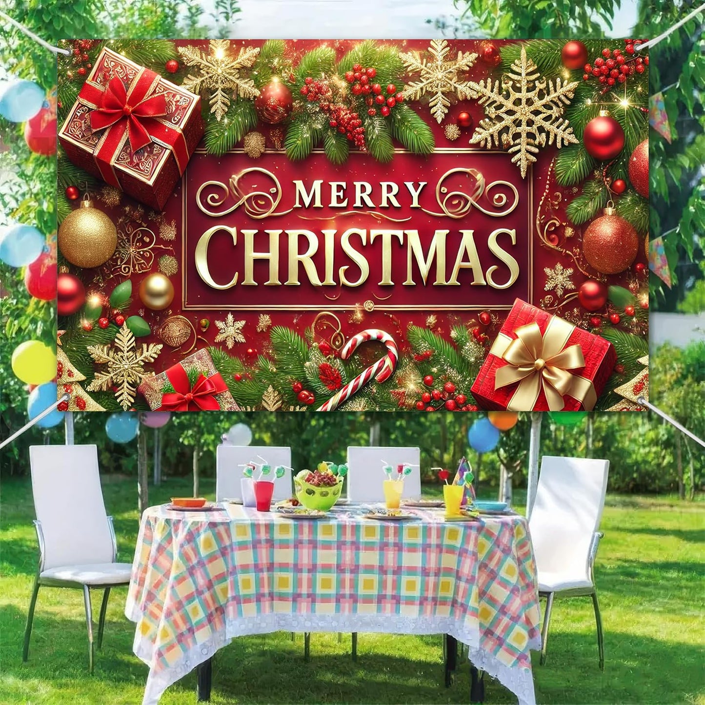 BlissYard Merry Christmas Banner Festival Wall Hanging 71x43 Inches Large Banner for Christmas Holiday Decor Home Party Decorations Perfect for Indoor Outdoor Use