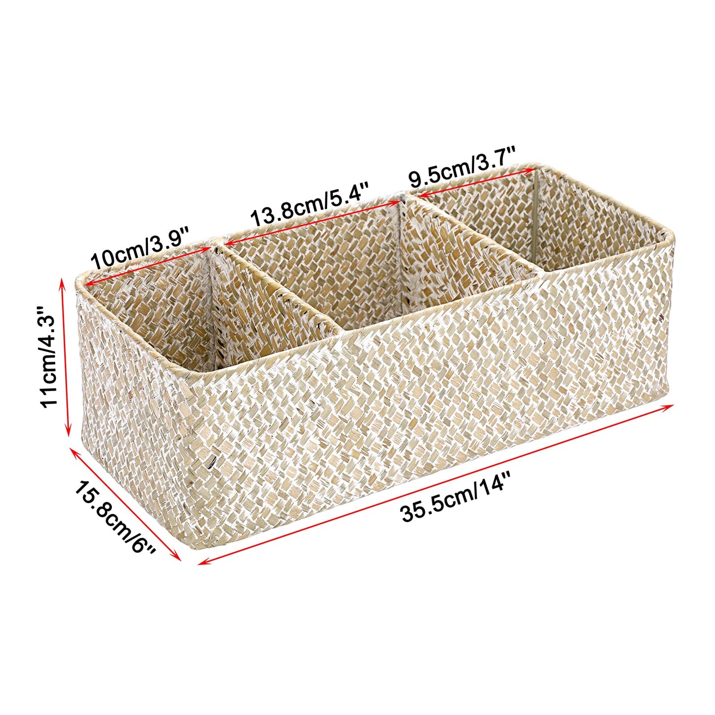 Hipiwe Seagrass Storage Basket Bin- 3 Sections Hand-Woven Toilet Basket Wicker Shelf Basket Bathroom Organizer Bins for Shelves, Kitchen, Pantry, Closets, Toilet Paper Tissue Organizer