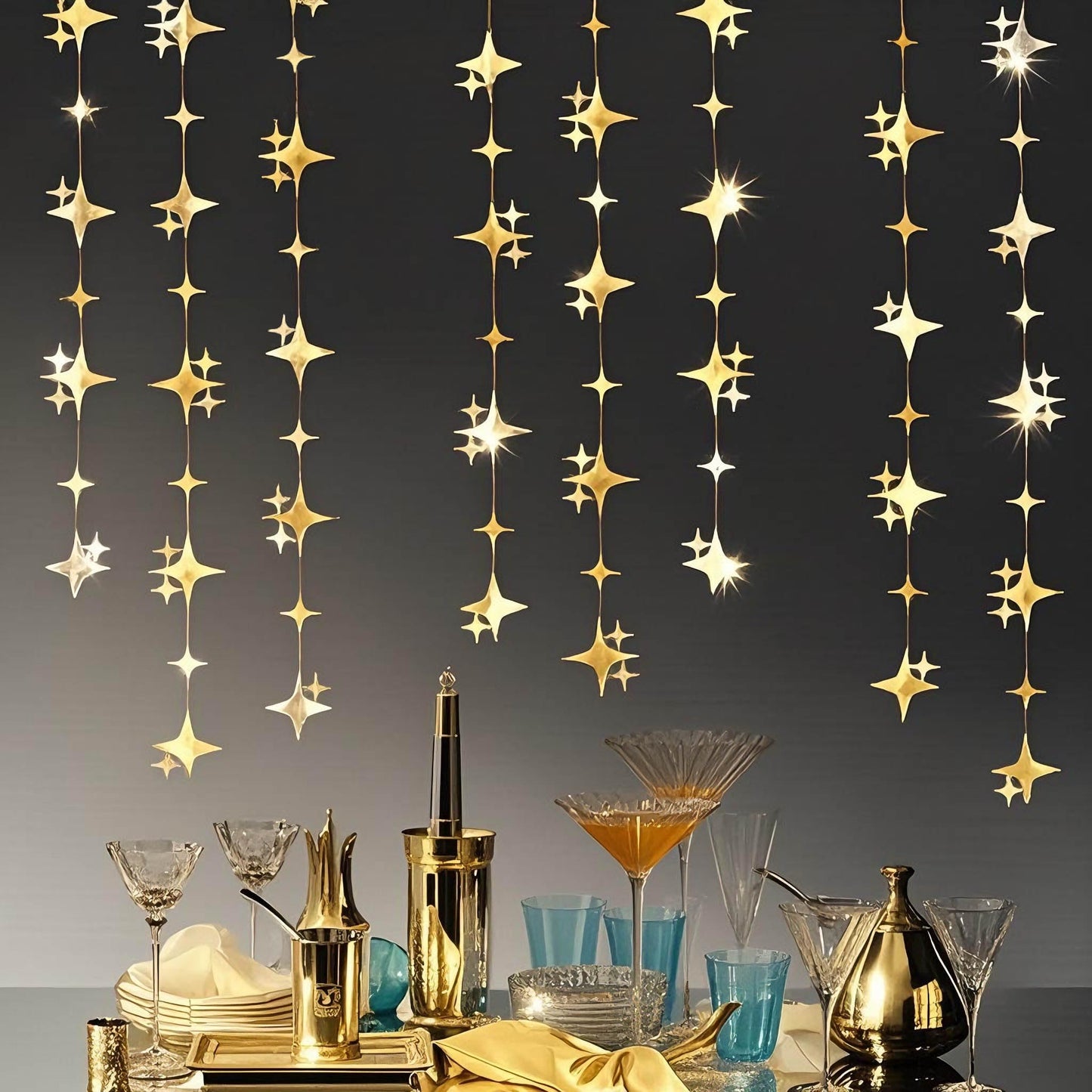 Glitter Gold Four-Angle Star Paper Garland Banner Décor 40 Feet Gold Twinkle Star Hanging Bunting Banner Backdrop for Wedding Baby Shower Birthday Graduation Disco Party Decorations