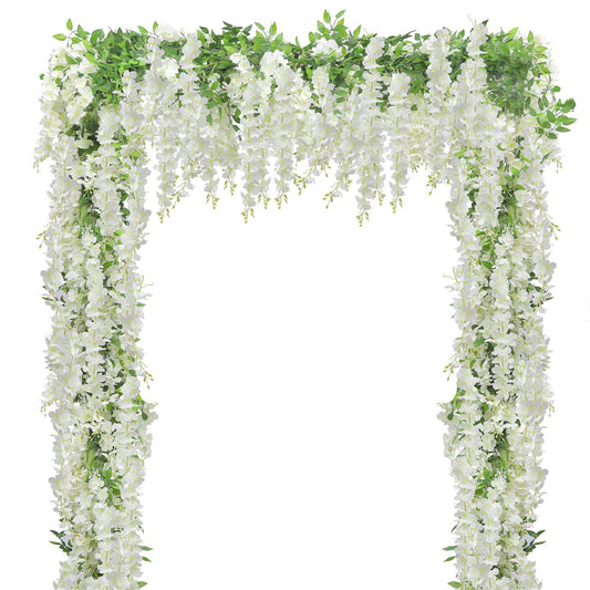 U'Artlines 5Pcs 7.2 Ft/Piece Artificial Wisteria Garland Silk Fake White Wisteria Flowers Hanging Greenery Vines Garlands Rattan for Home Garden Wedding Arch Party Indoor Outdoor Decor