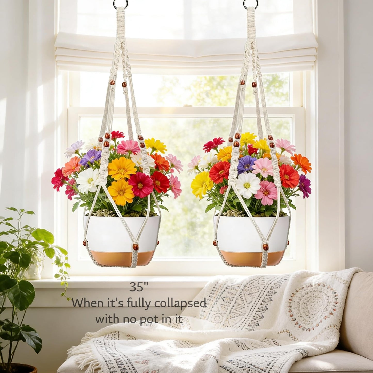 HUIHONGHOME 35 inch Macrame Plant Hanger for 5-10 Pot Indoor wall Window Boho Long Crochet White Rope Hanging Planters for Plant Holder Outdoor (Ivory2)