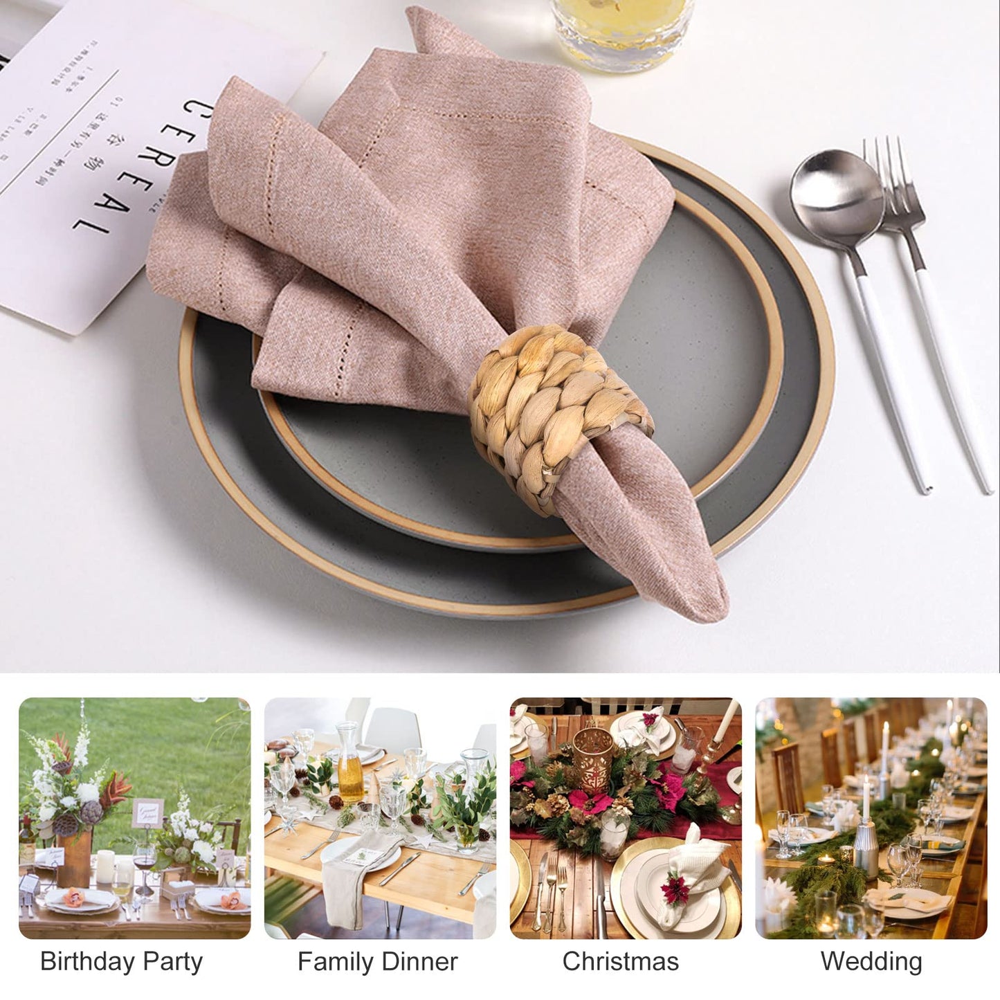 APTWOW Farmhouse Napkin Rings, Hand-Woven Napkin Rings for Table Decor, Fall Rustic Napkins Rings, Napkin Holder Buckles for Holiday Party, Easter, Birthday, Thanksgiving, Christmas