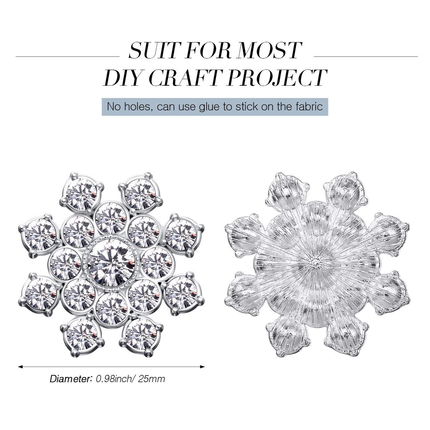 50 Pcs Snowflake Rhinestones Buttons Snowflake Embellishments Crystal Button Flat Back Rhinestone Applique DIY Crafts for Button Brooches Wedding Decor Hair Accessories Jewelry Making(Silver)