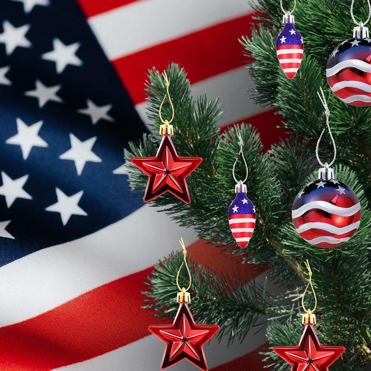 Sfcddtlg 12 Pcs Patriotic Ornaments Hanging Balls- 4th of July Independence Day Tree Ornaments- Red White Blue Stars Balls for Holiday Wedding Veteran Day Tree Decorations
