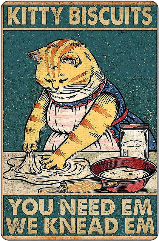 Vintage Kitty Biscuits Metal Sign - Whimsical Cat Decor for Cottage Core and Vintage Kitchens 12" * 8" (020)