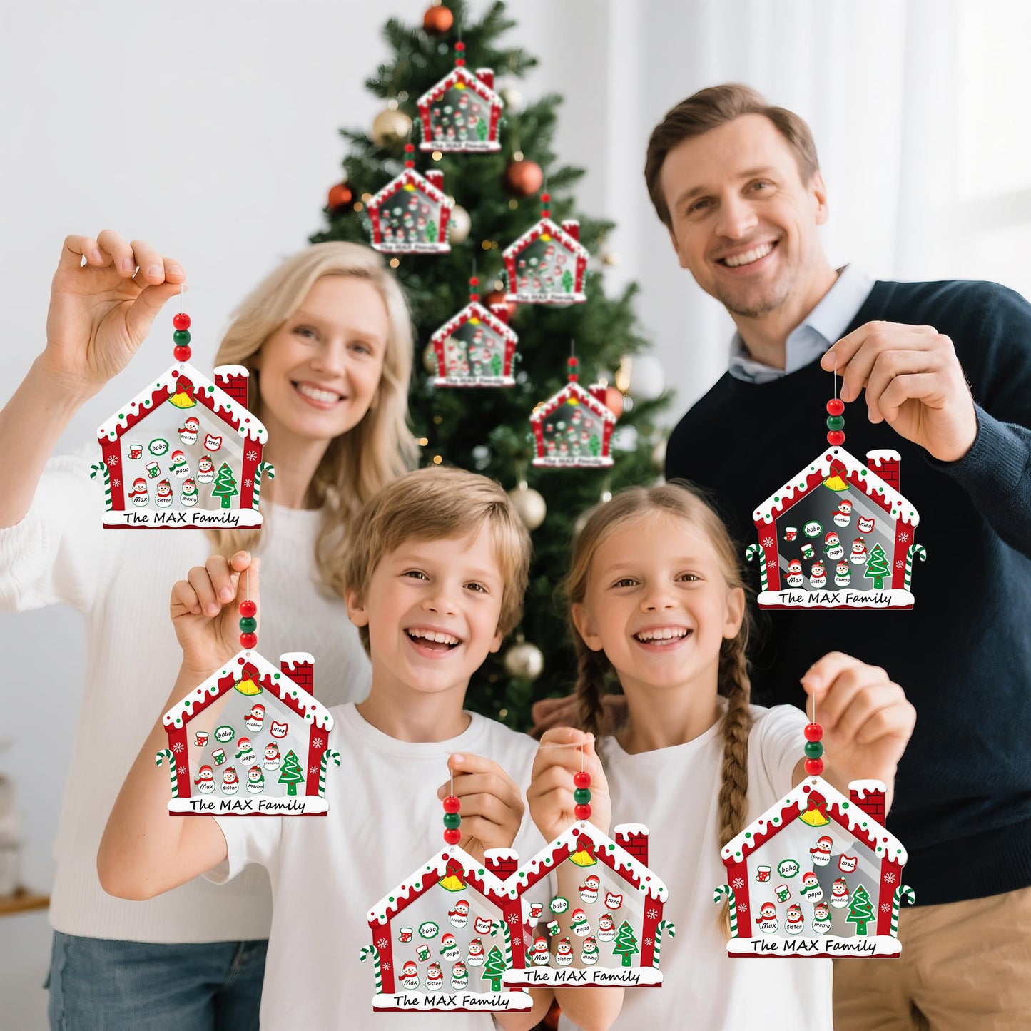 B1ykin Christmas Tree Ornament Kit - 24Pcs DIY Snowman House Paper Craft for Kids, Xmas Family Names Personalized Decor with Wooden Beads, Classroom Homeschool Christmas Party Favors (Snowman)