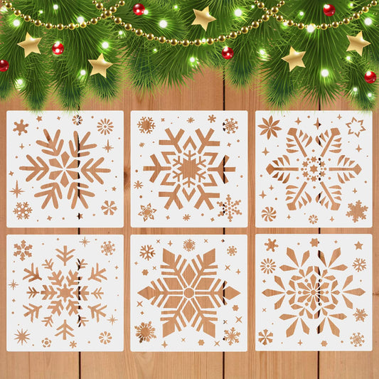 Christmas Snowflake Stencils for Painting on Wood-6 Pack Large Reusable Christmas Stencil Winter Ornament Farmhouse Christmas DIY Craft Supplies Decor 8 Inch