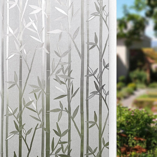 Finnez Frosted Bamboo Window Privacy Film, Static Cling No-Glue Decorative Film for Glass Doors and Windows, Removable and Reusable, Easy to Install, 17.5 x 78.7 inches