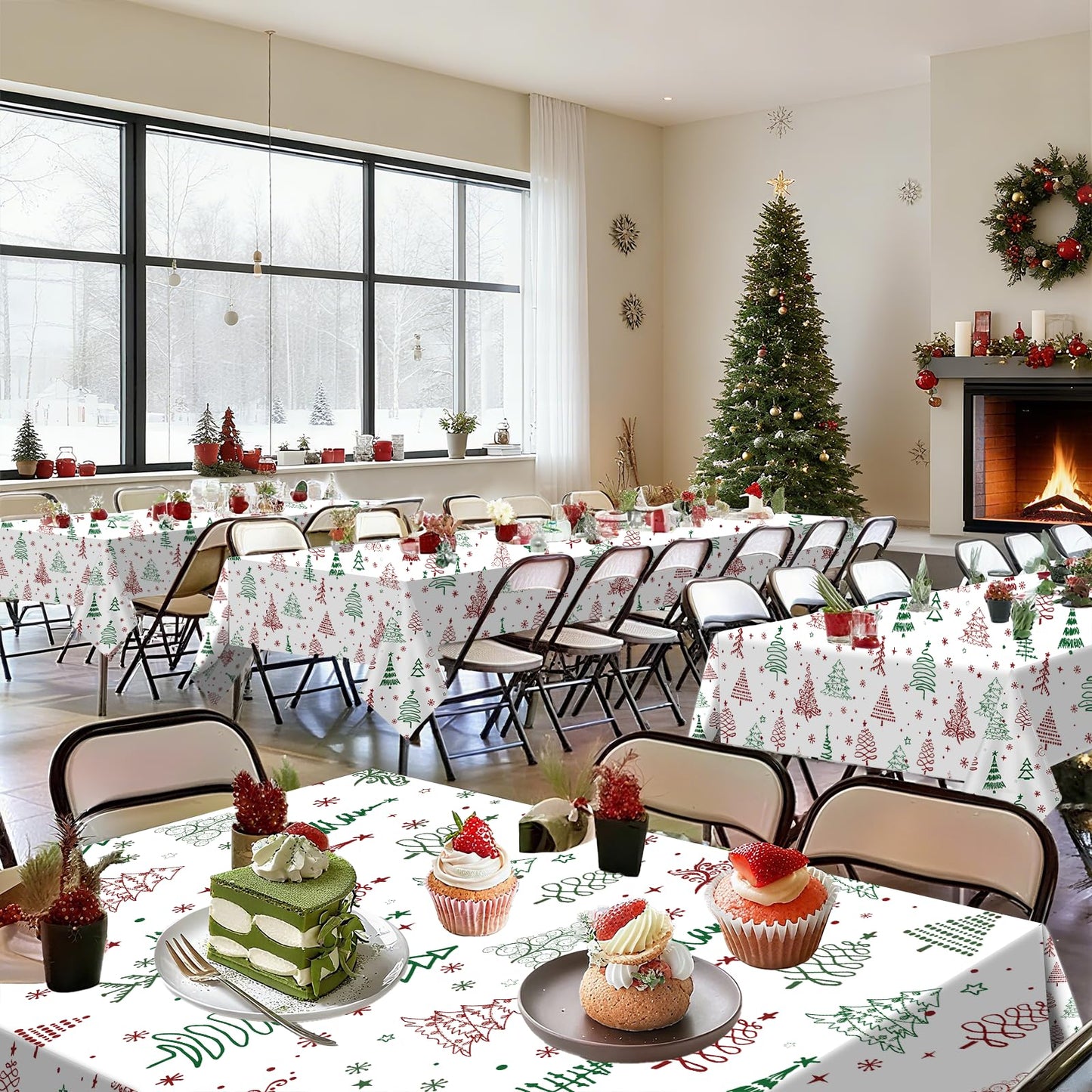 Brix4U 3Pack Christmas Tablecloth, Plastic Christmas Tablecloth Disposable for Rectangle Table Snowflake Xmas Tree Table Cloth for Winter Holiday New Year Party Decoration 54 x 108 Inch